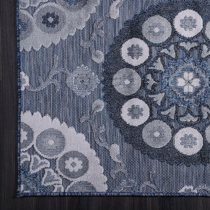 CAMILSON Indoor Outdoor Rug 8x10 Bohemian Medallion Floral Area Rugs - Image 4