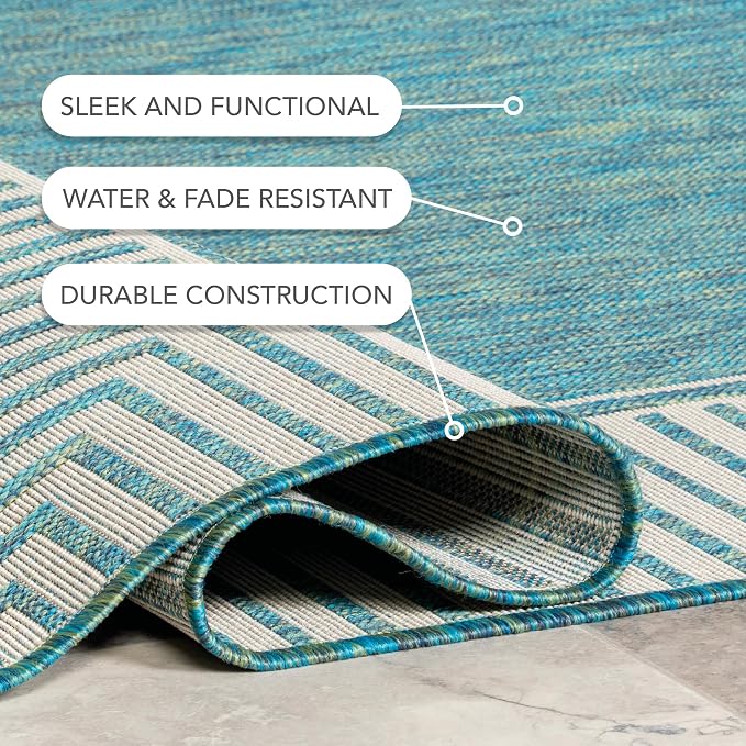 Nuloom Asha Teal/Ivory, Striped Border, Soft and Cozy, High Traffic, Stain - Image 7