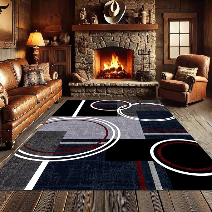 Area Rug 8x10 Modern Abstract Circle Rugs, Machine Washable & Non-Slip - Image 2