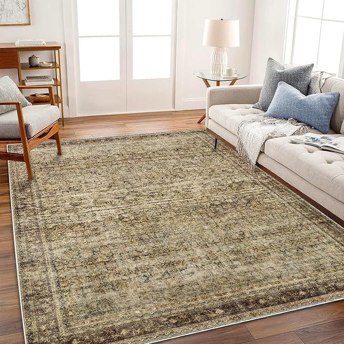 Area Rug 10x14 Washable Brown Vintage Traditional Mat Distressed Indoor - Image 2