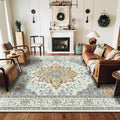 Area Rugs 5'x7' Washable Non-Slip, Floral Vintage Distress Print Pattern by RELEANY
