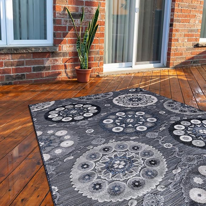 CAMILSON Indoor Outdoor Rug 8x10 Bohemian Medallion Floral Area Rugs - Image 5
