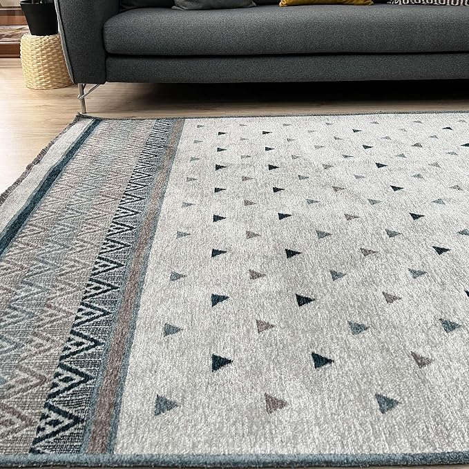 Alfa Rich 7x10 Blue Cream Off White Washable Area Rugs - Image 4