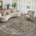 Brown Round Area Rug 6ft Washable 6x6 Circle Vintage Low Pile Indoor Large by PureCozy