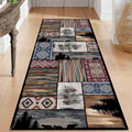 Rustic Country Woodland Rug, Bohemian Forest Animal Bear Wolf Multicolor by Unknown
