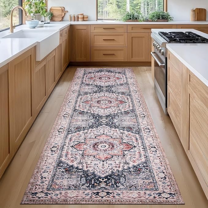 PURRUGS Vintage Farmhouse Boho Runner Rug 2x8 ft, Non-Slip Machine Washable Rug by PURRUGS