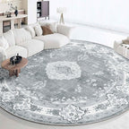 MUJOO Grey Round Rug 9ft, Large Circle Washable Area Rugs by MUJOO