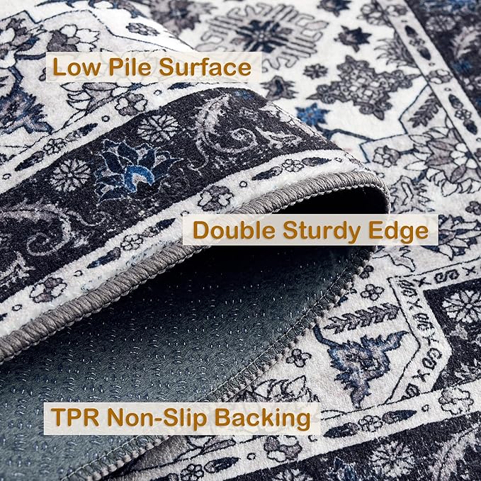 2x6 Area Rug, Boho Vintage Oriental Washable Rugs, Collapsible Area Rug - Image 6