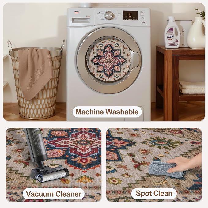 Tangsoo Vintage 4x6 Area Rug, Washable Non Slip Indoor Rugs, Oriental Machine - Image 6