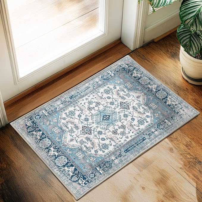 XWZO Entryway Area Rug 2x3ft — Soft Vintage Low Pile Door Floor Mat by XWZO
