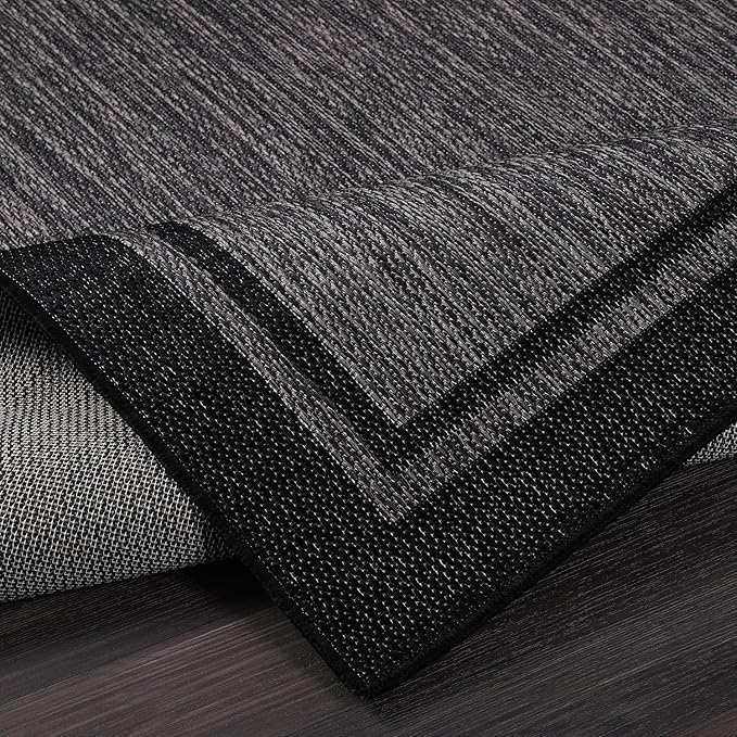 CAMILSON Indoor Outdoor Rug, 8x10 Bordered Dark Gray Black Modern Area Rugs - Image 5