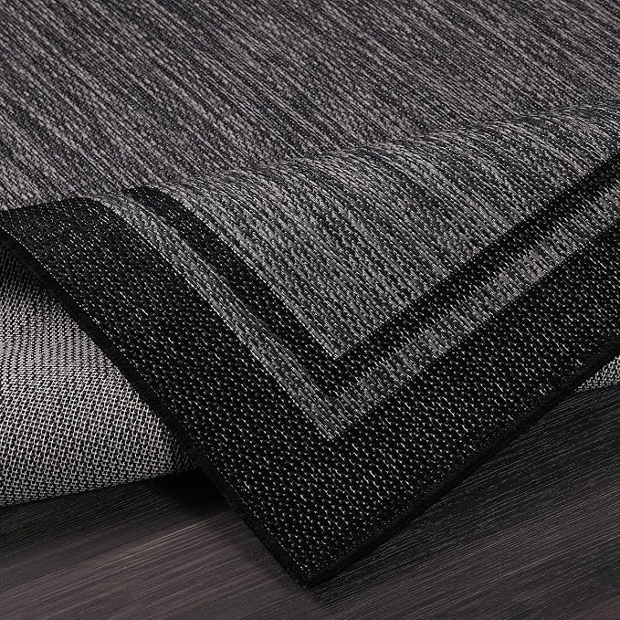 CAMILSON Indoor Outdoor Rug, 6x9 Bordered Dark Grey Black Modern Area Rugs - Image 4