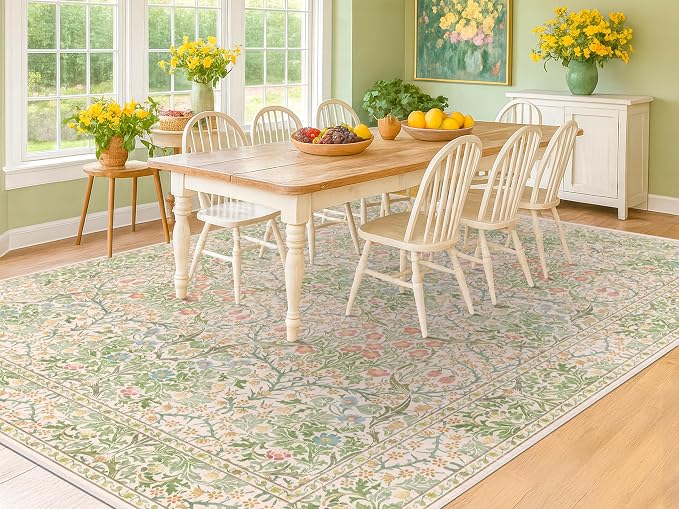 Light Beige Green Area Rugs for Dining Room, 6x9 Washable Area Rug for Bedroom - Image 3