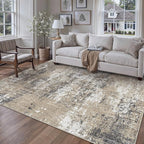 5x7 Abstract Area Rug Brown Washable Non Slip Living Room Carpet Modern Neutral by PureCozy