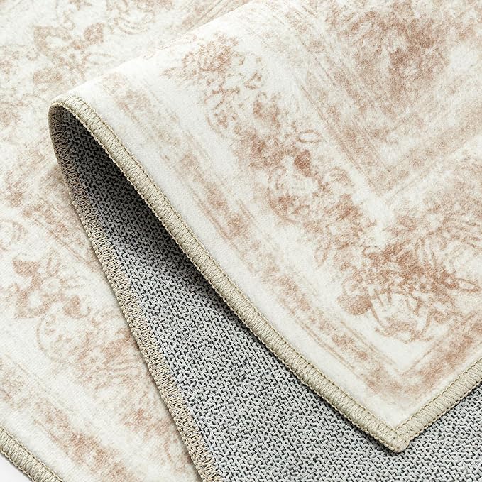 Runner Rug 2x6 Cream Hallway Washable Beige Carpet Non Slip Vintage Medallion - Image 8