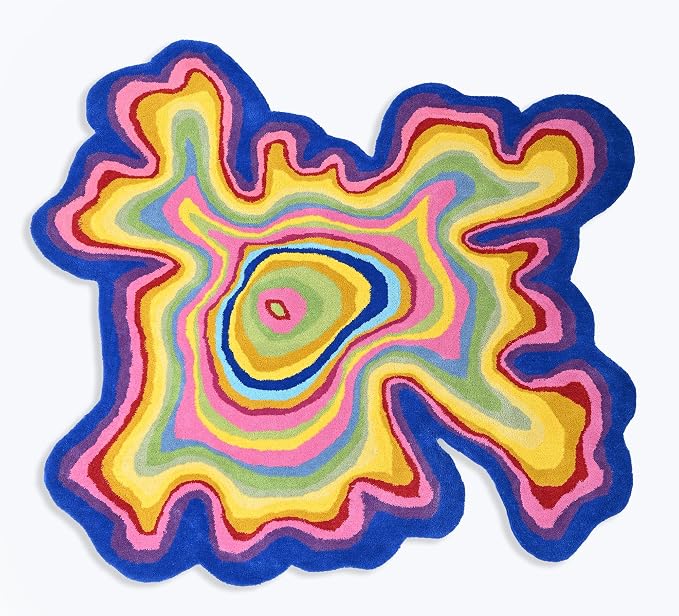 Irregular Shaped Handmade Wool Rug | Modern Colourful Stripe Premium Area Rug - Image 2