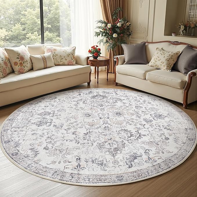 jinchan Kalen Round Rug 7ft Area Rug Washable Vintage Indoor Retro Floor Cover - Image 5