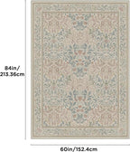 Bavni Floral Beige Pink Area Rugs 5x7, Vintage Boho Carpet Machine Washable - Image 2