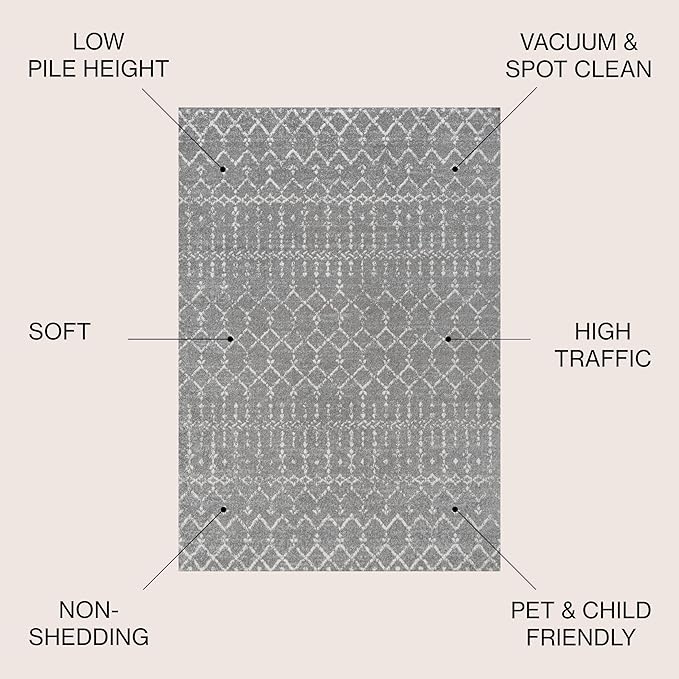JONATHAN Y Boho Vintage Diamond Gray/Ivory Square Area Rug 5X5 ft, Moroccan Hype - Image 2