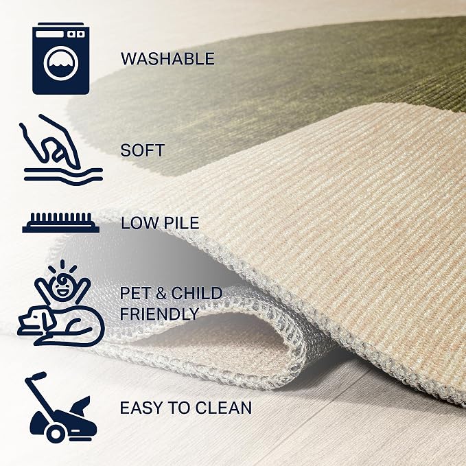 JONATHAN Y Machine Washable Cream/Green Indoor Area Rug 3X5 ft, Cirkel - Image 5