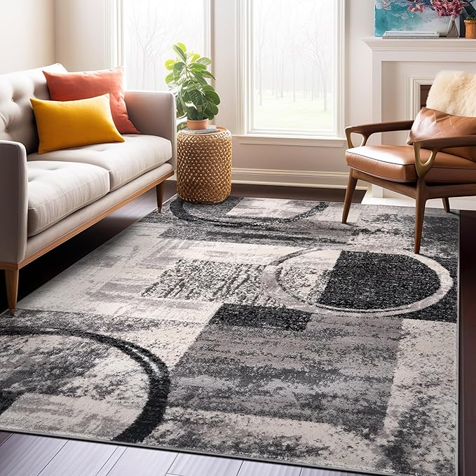 Rugshop Contemporary Circle Design Area Rug, Fade-Resistant Carpet by Rugshop