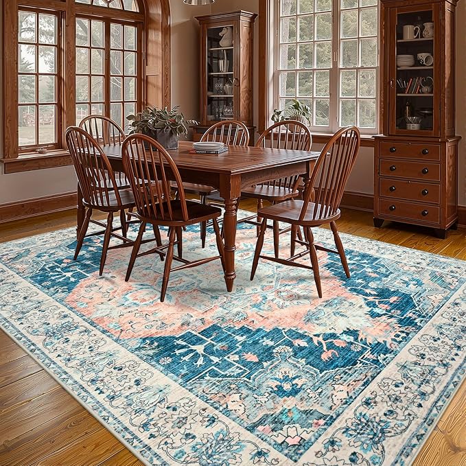 YJ.GWL Area Rugs for Living Room 8x10 Machine Washable Rugs, Non Slip Floral - Image 4
