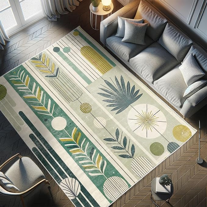 Ambesonne Mid Century Modern Decorative Rug, Abstract Circles Leaves and - Image 8