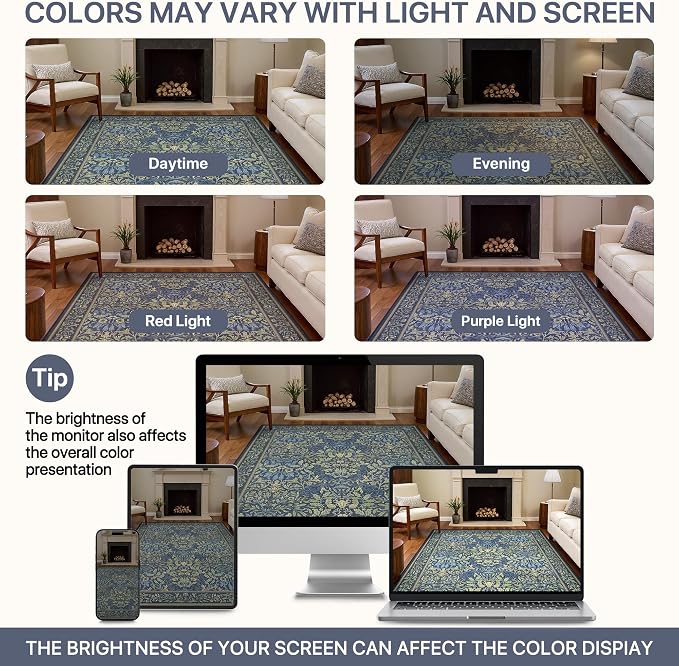 Bavni Floral Dark Blue Area Rugs 6x9, Vintage Boho Carpet Machine Washable - Image 7