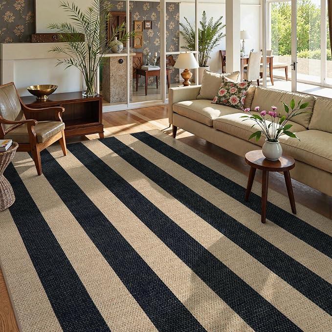 Lahome Striped Easy Jute Outdoor Rug, Washable Rugs 8x10 - Image 2