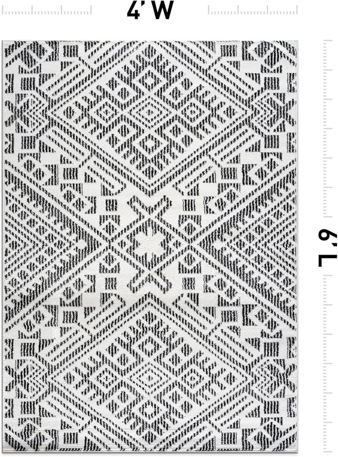 Rugshop Boho Cream Tribal Area Rug 4x6 Modern Indoor Carpet - Image 2