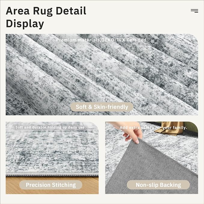 9x12 Area Rugs for Living Room, Non Slip Machine Washable Vintage Rugs - Image 8