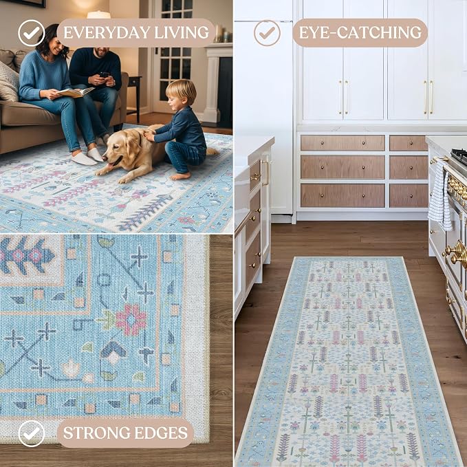Fame Living Cream Blue Oushak Rug, Area Rugs - Image 4