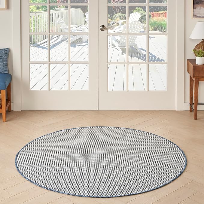 Nourison Home Courtyard Ivory Blue 5' x Round Area Rug - Image 3