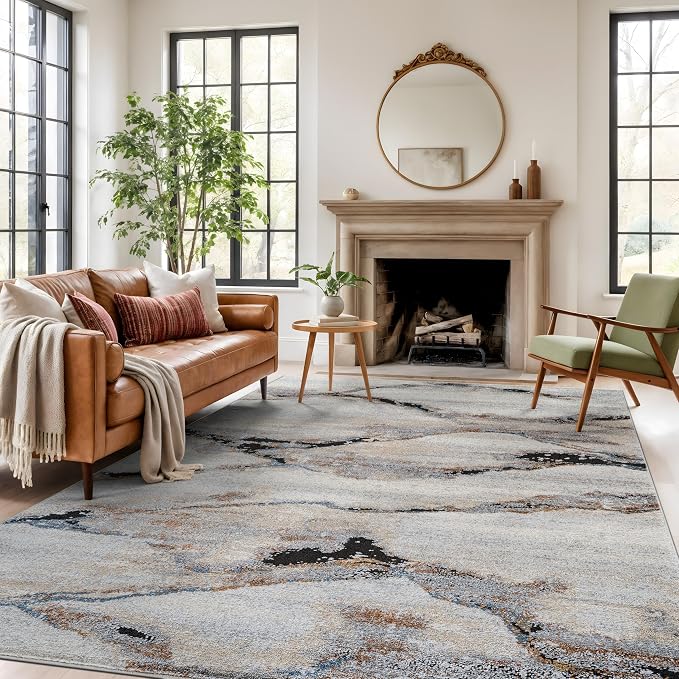 Rugshop Contemporary Gray Striated Area Rug Durable, Kid & Pet Friendly 6' 6" x by Rugshop