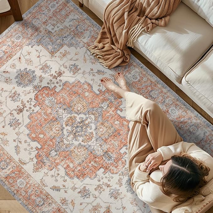jinchan Runner Rug 2x5 Vintage Hallway Rug Boho Washable Runner Floral - Image 5