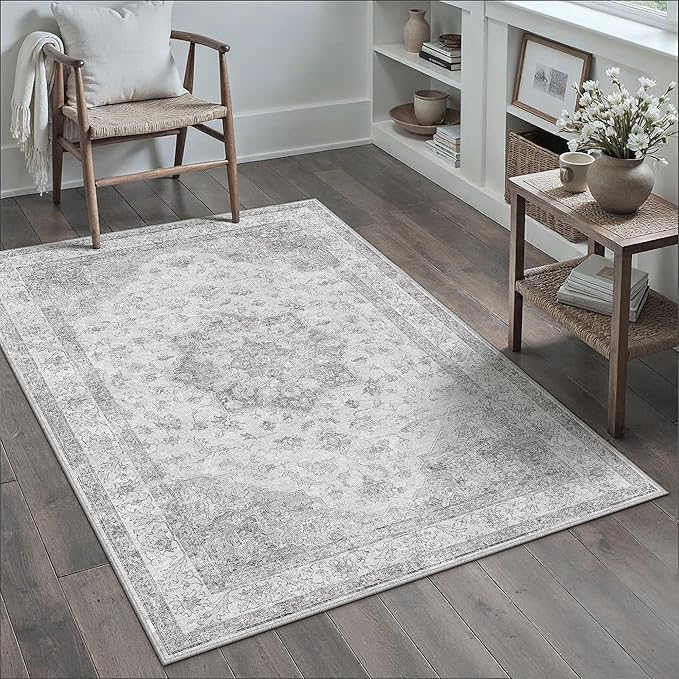 Grey Gray Area Rug 3x5 Washable Vintage Carpet by PureCozy