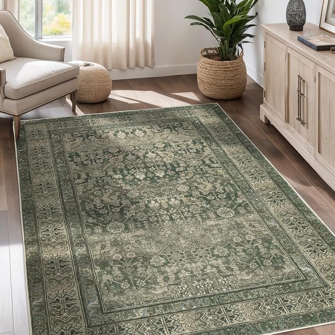 Vintage Washable Area Rug for Living Room, Low Pile 9x12 Non Slip Carpet by Dotiiorug