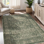 Vintage Washable Area Rug for Living Room, Low Pile 6x9 Non Slip Carpet by Dotiiorug