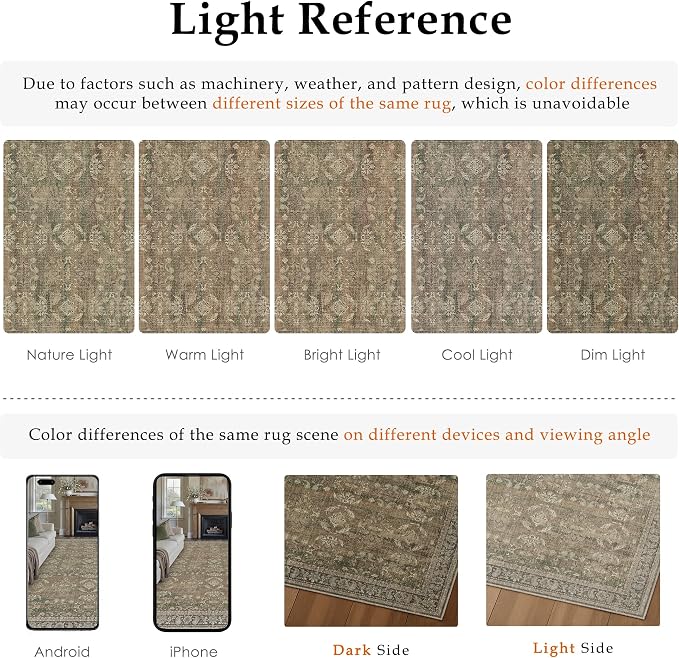 8x10 Brown Area Rug for Living Room Washable Vintage Distressed Carpet Large - Image 6