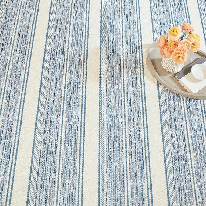 Dash & Albert Ellington Stripe Blue Machine Washable Rug, 6 X 9 Feet - Image 2