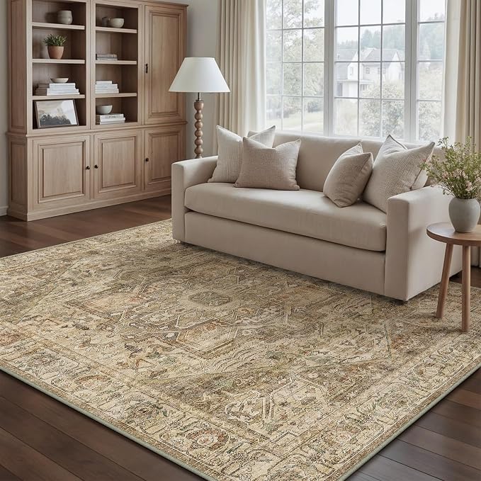 Brown Multi Area Rug 6x9 Vintage Washable Distressed Living Room Carpet Large - Image 5