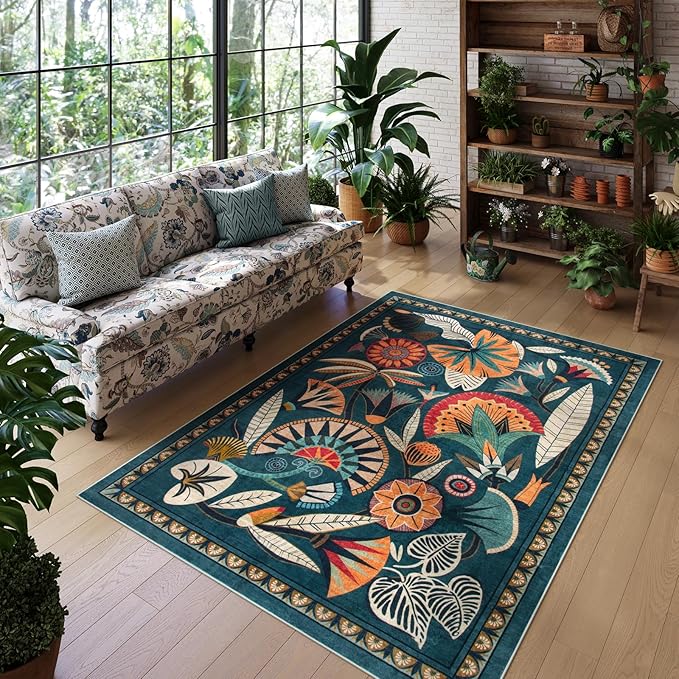 Boho Egypt Green Area Rugs for Living Room Bedroom, 5x7 Washable Large Dining by Zealude