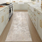 2x10 Washable Runner Rug Beige Grey Abstract Hallway Kitchen Throw Rug Neutral - Image 3