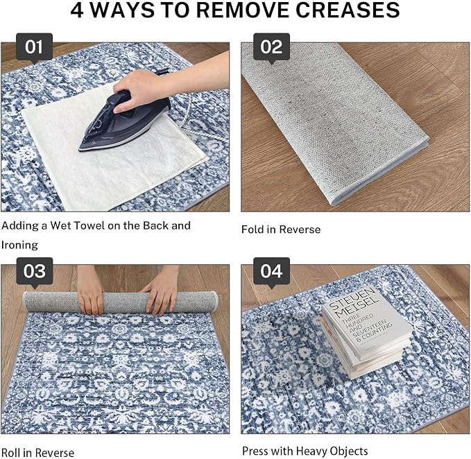Vintage Floral 3x5 Rug, Light Blue White Entryway Rug Small Area Rug Washable - Image 3