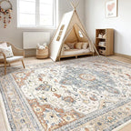7x10 Area Rug Living Room: Washable Boho Large Neutral Vintage Soft Rug Stain - Image 5