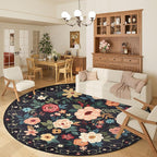 DUKINO Floral Round Rug, 6ft Washable Circle Rug, Non Slip Indoor Low Pile - Image 2