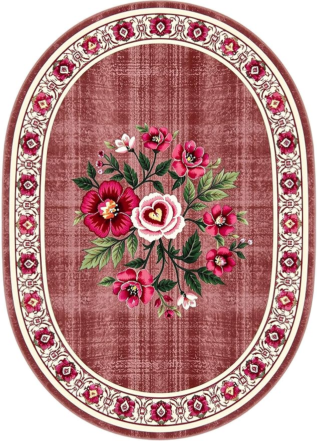 Retro Country Distressed Burgundy Green Florals Texture Bordered Rugs 2x3 - Image 5