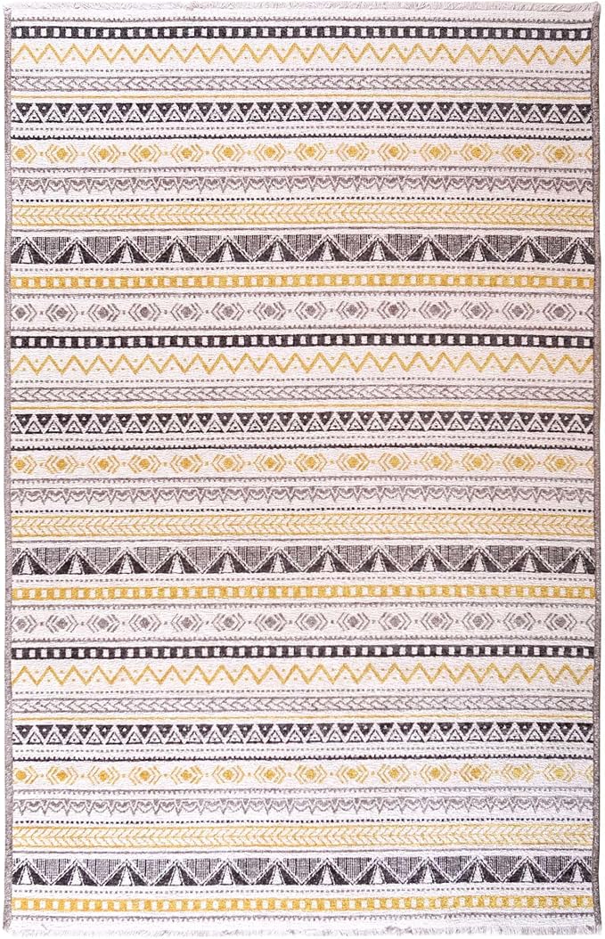 Alfa Rich 7x10 Yellow Gray White Washable Area Rugs by AlfaRichRugs