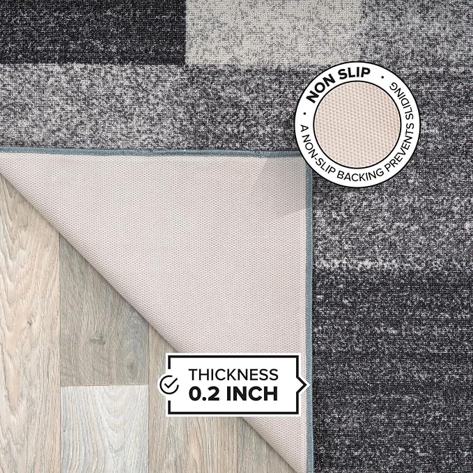 Rugshop Gray Modern Geometric Boxes Non-Slip Area Rug Non-Shedding - Image 5
