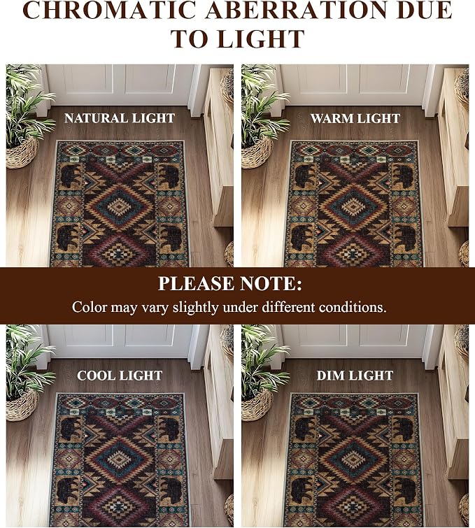 Hallway Runner Rug 2x6 Indoor Door Mat -Western Rug Bear Rustic Cabin Non-Slip - Image 4